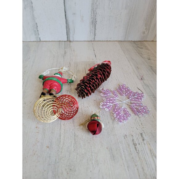 Santa Claus pinecone snowflake variety ornament Xmas set - Picture 7 of 8